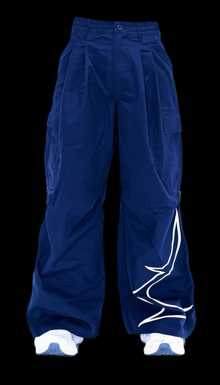 'Lapis Blue' Reflective Zipper Cargos